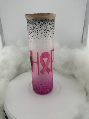 Breast Cancer Awareness Frosted Tall Skinny 20 oz with Rhinestoned(pink) Bamboo Lid - image5